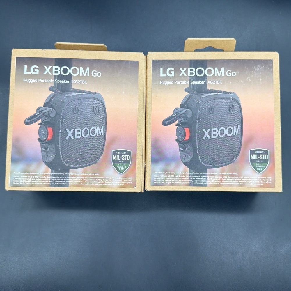 LG XBOOM Go Rugged Portable Speaker Black XG2TBK MIL-STD Bluetooth Lot of 2 New